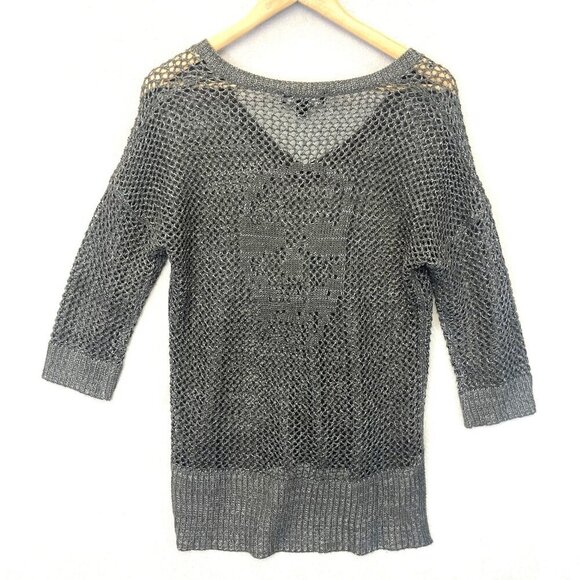 Rock & Republic Skull Open Knit Pullover Sweater Womens Medium Gray Punk Goth - Picture 1 of 13